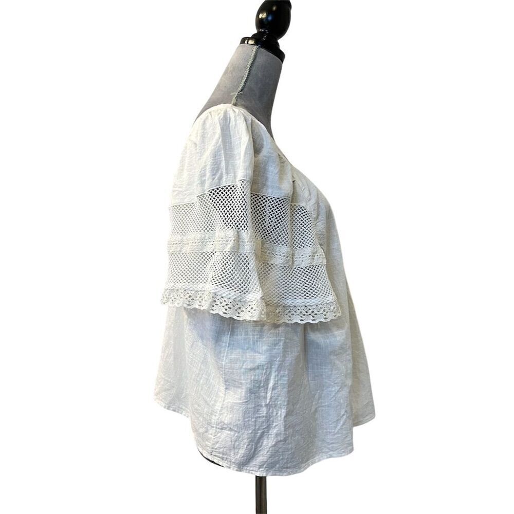 Old Navy Ivory Lace Flutter Sleeve Blouse L Casual Top Spring Summer - Picture 4 of 8